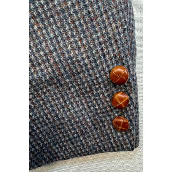 Vintage Oldsridge Holder-Reid Mens Wool Blazer Leather Buttons Gray Blue 42R - Picture 8 of 12